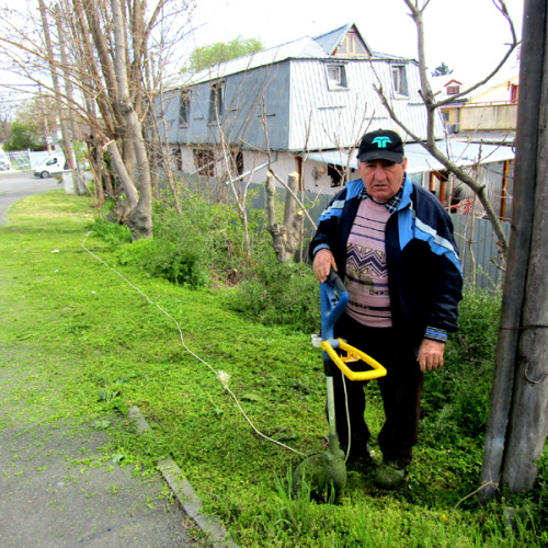 Braileanul Stefan Bibicu face curatenie pe spatiul verde din fata casei