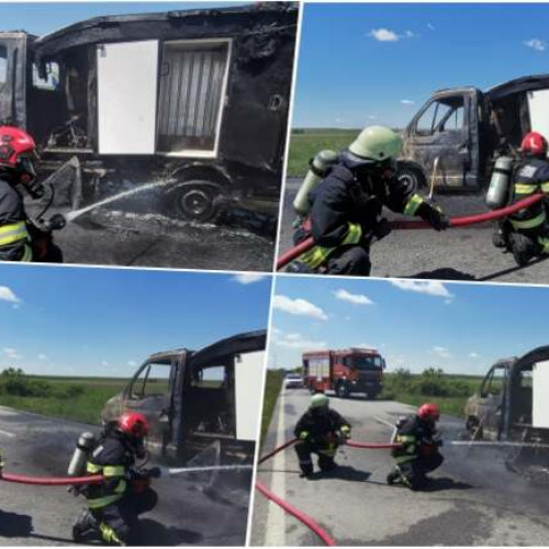 Incendiu la o autofurgonetă în localitatea Sanovita