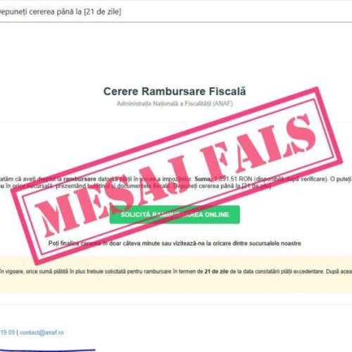 Atenție la emailurile false despre rambursări fiscale, avertizează ANAF