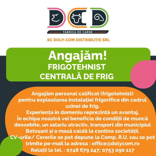 Doly Com Distributie Botoșani angajează frigotehnist