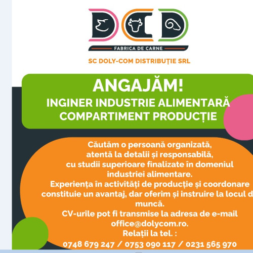 Oportunitate de angajare în domeniul industriei alimentare