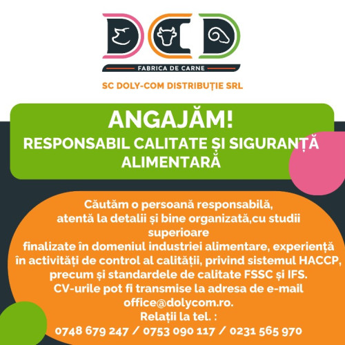 Se caută o persoană pentru controlul calității în domeniul alimentației