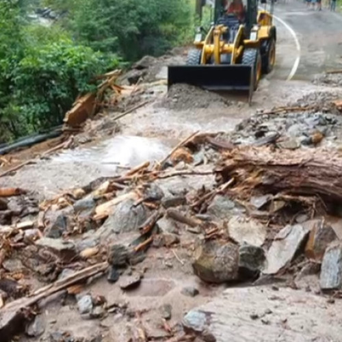 VIDEO Blocaj pe Transfăgărășan în urma unei viituri. Șoseaua s-a umplut cu bucăți de copaci și pietre