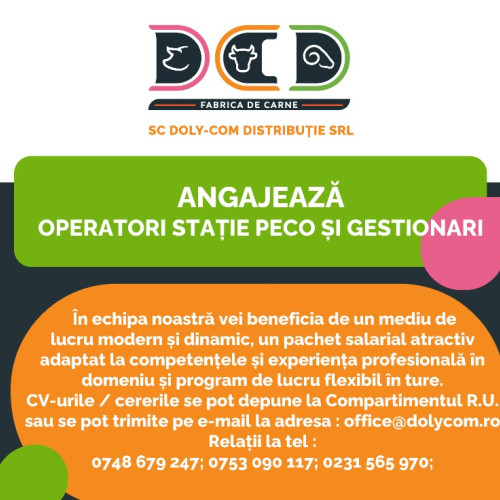 Doly-Com Distributie SRL Botoșani angajează operatori pentru stație Peco și gestionari
