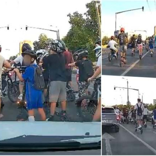 Tinerii pe trotinete electrice circulă pe șosea, iar Poliția avertizează