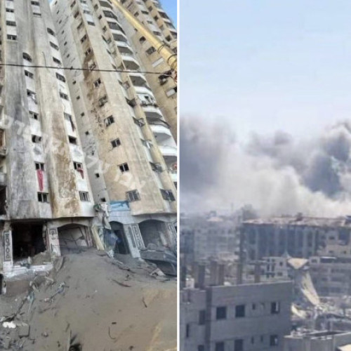 Israelul distruge o clădire înaltă în sud-vestul oraşului Gaza după un bombardament într-o zonă de evacuare