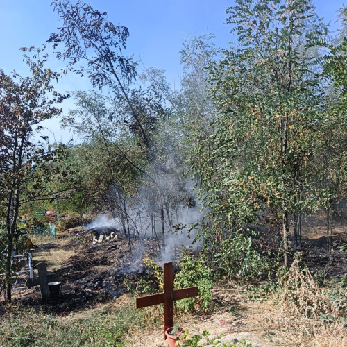 Incendiu într-un cimitir din județul Botoșani; pompierii au intervenit pentru a evita extinderea