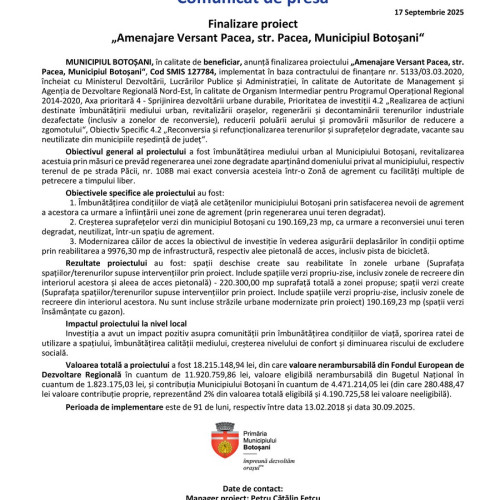 Municipiul Botoșani finalizează amenajarea versantului de pe strada Pacea