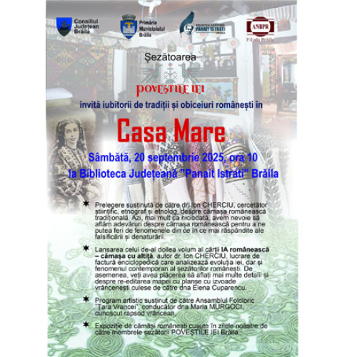 Brăilenii sunt invitați la șezătoarea „Poveștile IEI” cu lansare de carte și program artistic