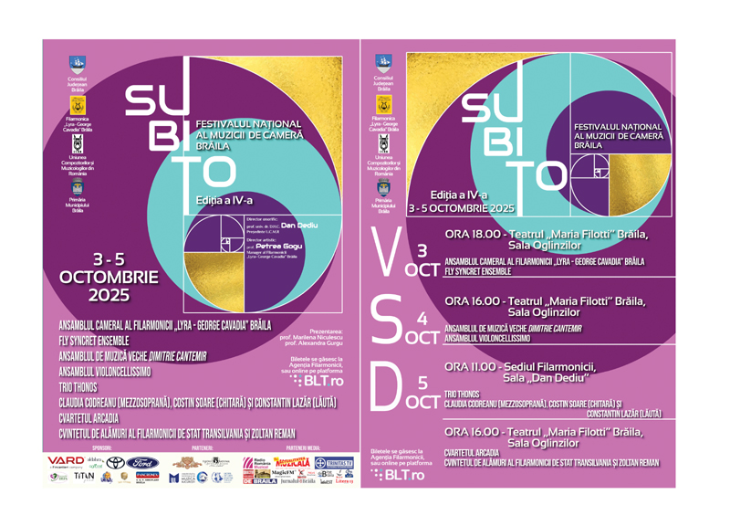Brăila găzduiește Festivalul Național al Muzicii de Cameră SUBITO în octombrie 2025