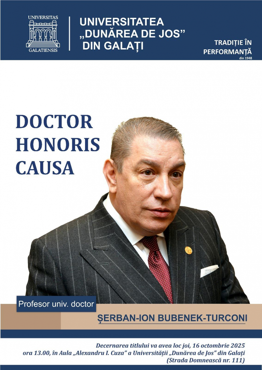 Profesorul Șerban-Ion Bubenek-Turconi va primi titlul de Doctor Honoris Causa la Galați