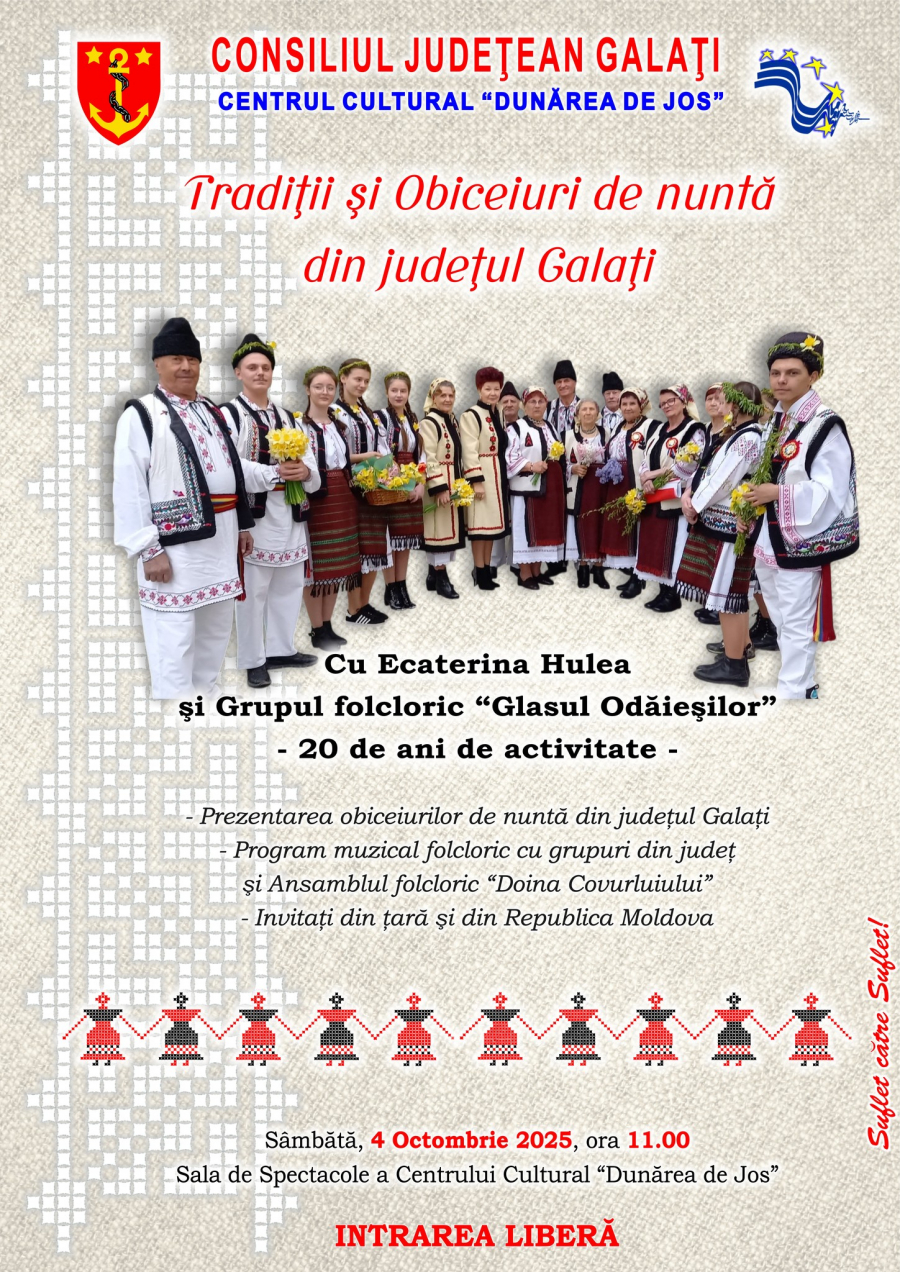 Grupul folcloric „Glasul Odăieșilor” sărbătorește 20 de ani cu un spectacol la Galați