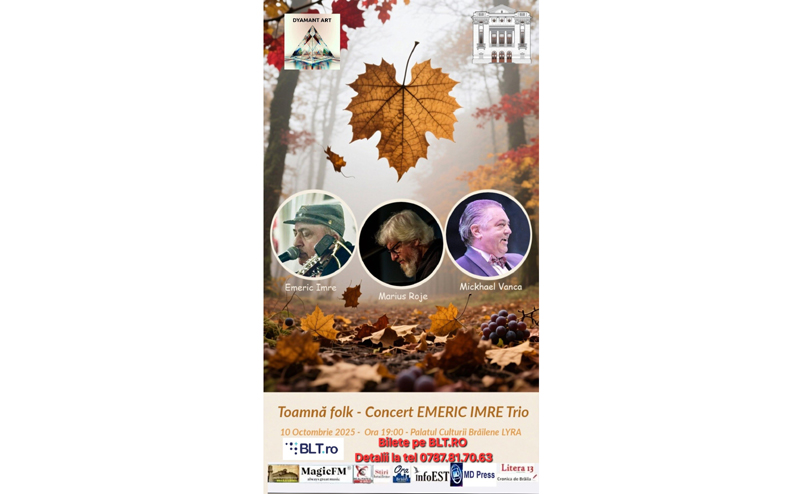 Emeric Imre va susține un concert folk la Palatul Culturii Brăilene Lyra