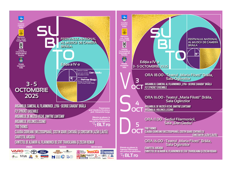 Festivalul național de muzică de cameră Subito începe la Brăila pe 3 octombrie