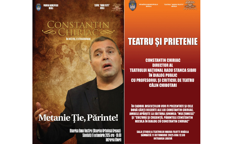 Constantin Chiriac susține un dialog și recital la teatrul din Brăila