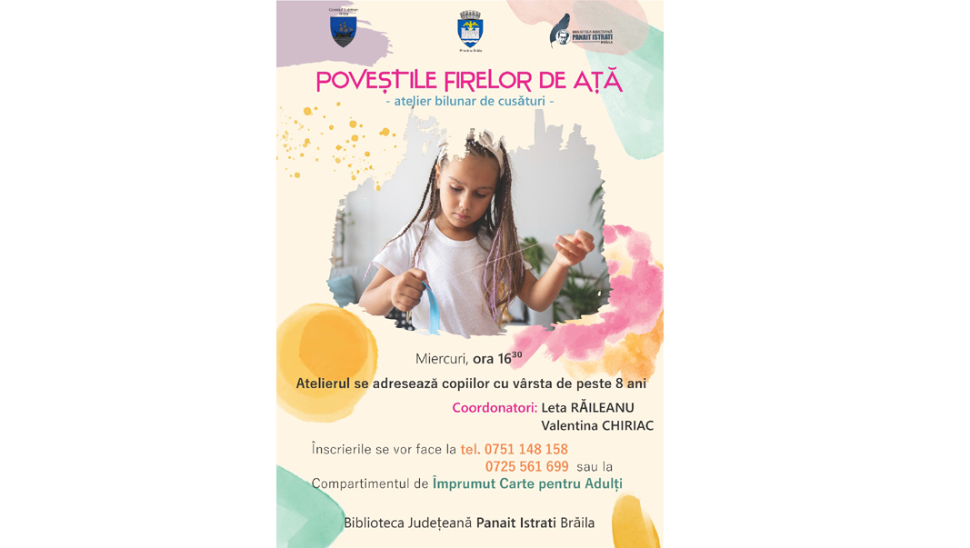 Atelier de cusut tradițional pentru copii la biblioteca Județeană Panait Istrati Brăila