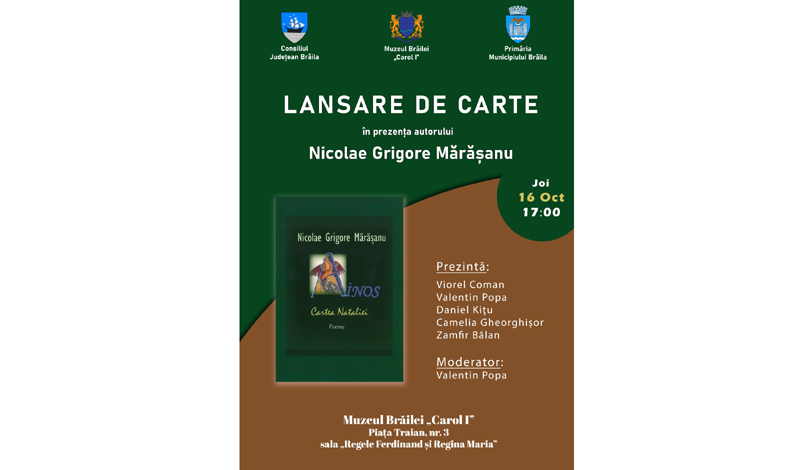 Lansare de carte: volum de poeme „Ainos/ Cartea Nataliei” la Muzeul Brăilei