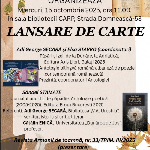 Dublă lansare de carte la Galați, cu două antologii poetice
