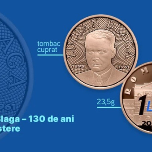 BNR lansează un leu colorat din tombac cuprat dedicat lui Lucian Blaga