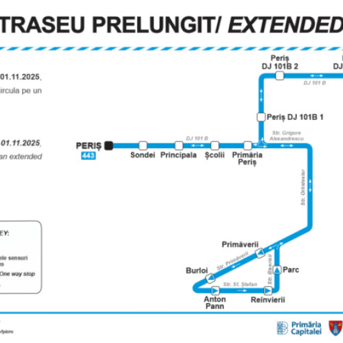 Linia 443 va avea traseu prelungit începând cu 1 noiembrie 2025