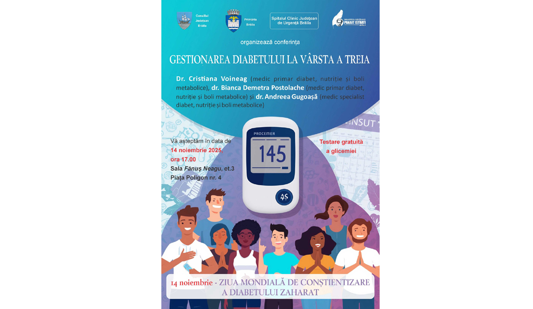 Brăilenii sunt invitați la o conferință despre diabet, cu testare gratuită a glicemiei