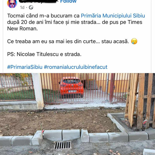 Sibian ironizează lucrările de pe strada N. Titulescu, blocându-și mașina în șantier