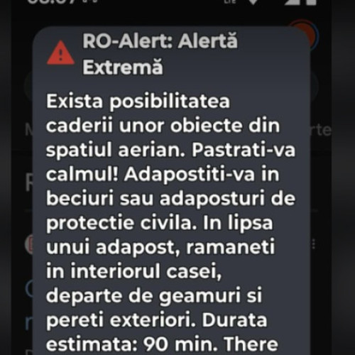Mesaje RO-Alert în Galați și Tulcea din cauza unui obiect necunoscut în spațiul aerian