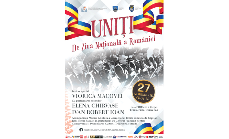 Concert cu Viorica Macovei și Muzica Militară, dedicat Zilei Naționale la Brăila