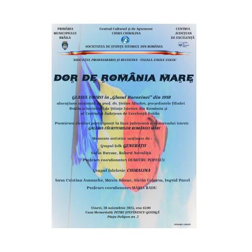 Brăila celebrează 107 ani de la unirea Bucovinei cu România