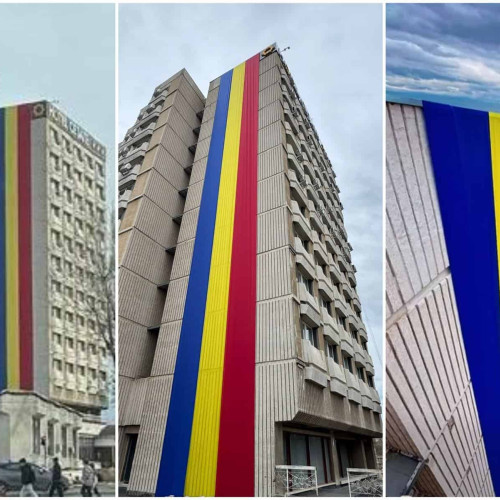 Cel mai lung tricolor din România, arborat la hotelul Cetate din Alba Iulia