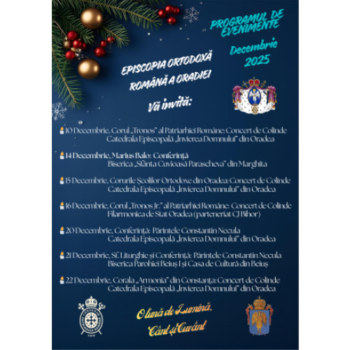 Episcopia Ortodoxă a Oradiei organizează evenimente duhovnicești în preajma Crăciunului