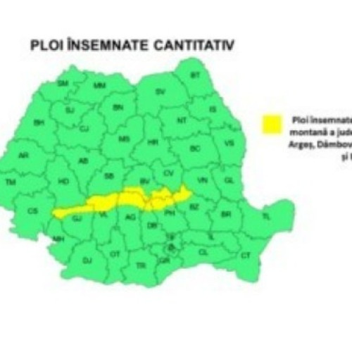 Cod galben de ploi și vânt puternic în zona montană a mai multor județe din țară