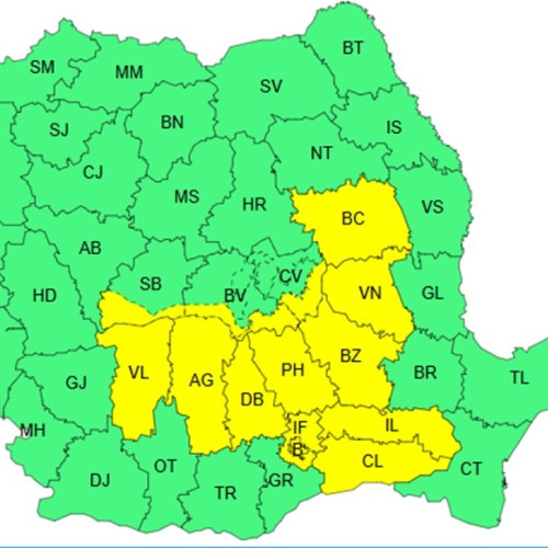 Cod galben de ploi abundente în mai multe județe din România până sâmbătă