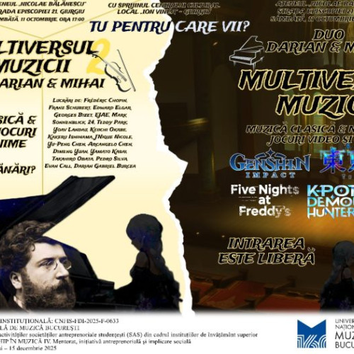 Concert inedit la Giurgiu: muzica clasică întâlnește coloanele sonore din jocuri video și animații