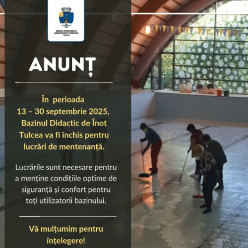 Bazinul Didactic de Înot Tulcea se închide temporar în septembrie pentru lucrări