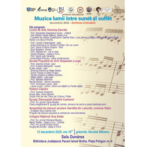 Seară de colinde românești la Biblioteca Județeană Panait Istrati din Brăila