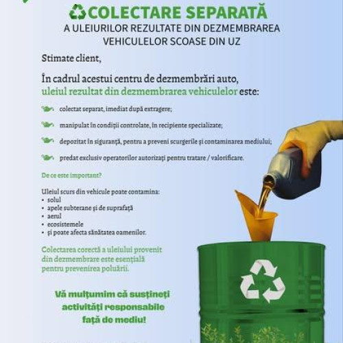 RAR susține campania pentru colectarea separată a uleiurilor uzate în ateliere și centre de dezmembrări