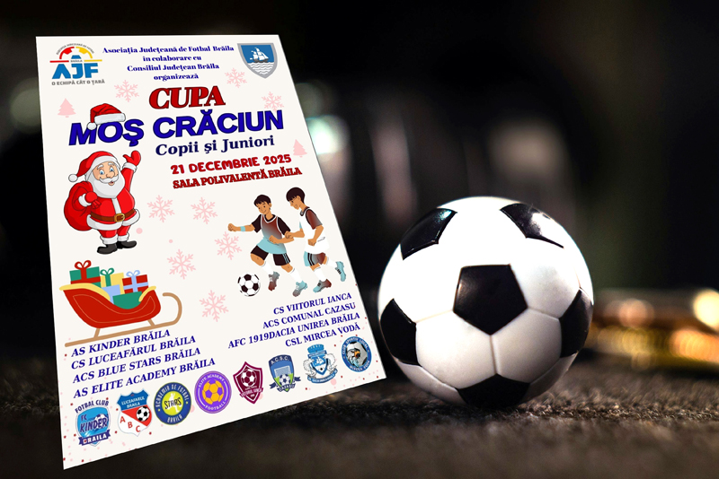 Consiliul Județean Brăila sprijină organizarea Cupei Moș Crăciun la fotbal în Sala Polivalentă