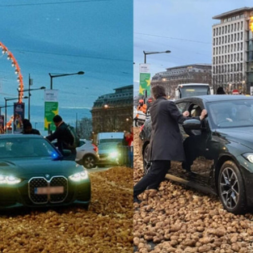 Fermierii au blocat traficul în Bruxelles după ce au vărsat cartofi pe bulevardul Louise