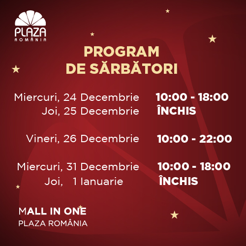 București Mall și Plaza România anunță programul de sărbători